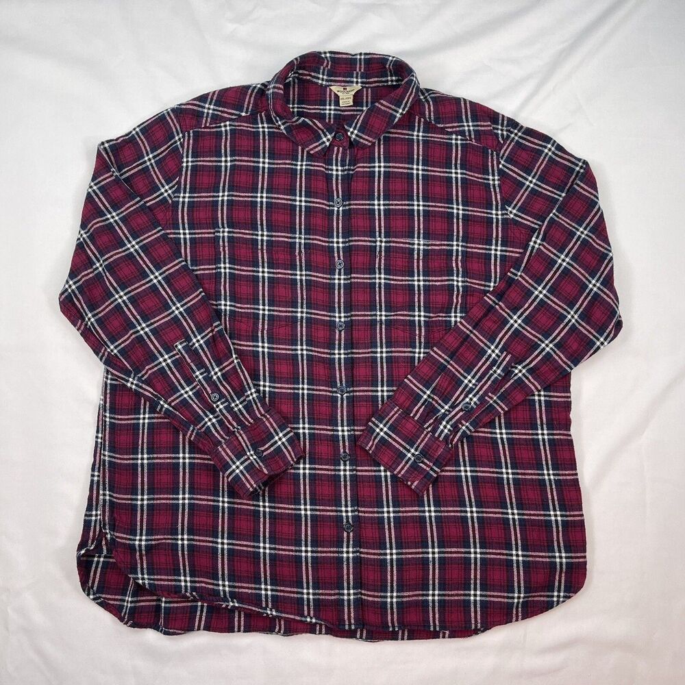 Woolrich Womens Red Blue Plaid Long Sleeve Cotton Button Up Shirt Size XXL